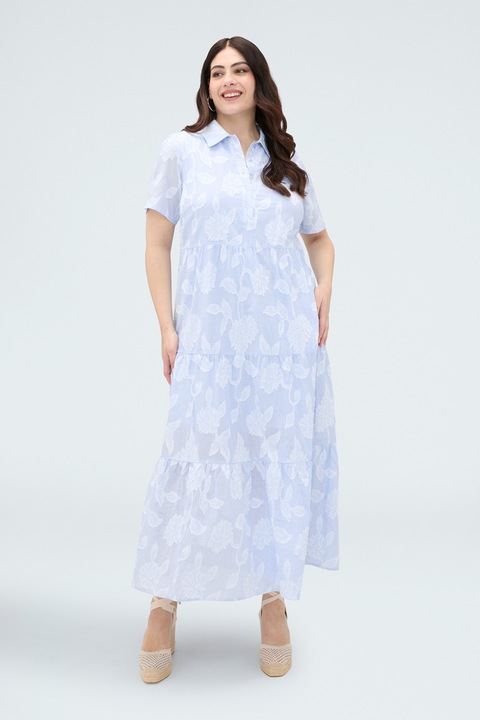 Fiorella Rubino, Rochie lunga cu broderie cu model floral, Alb/Albastru pastel