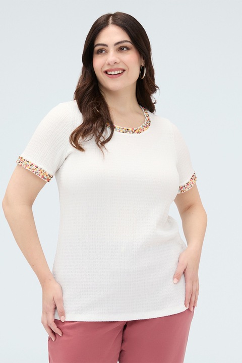 Fiorella Rubino, Tricou texturatcu decolteu rotund, Alb