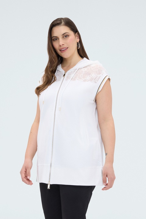 FIORELLA RUBINO, Hanorac cu fermoar si broderii florale, Alb