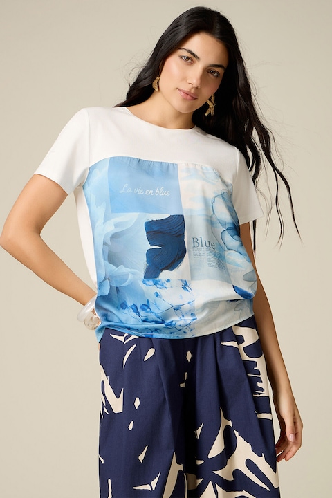 Oltre, Tricou cu imprimeu foto, Alb/Albastru pastel
