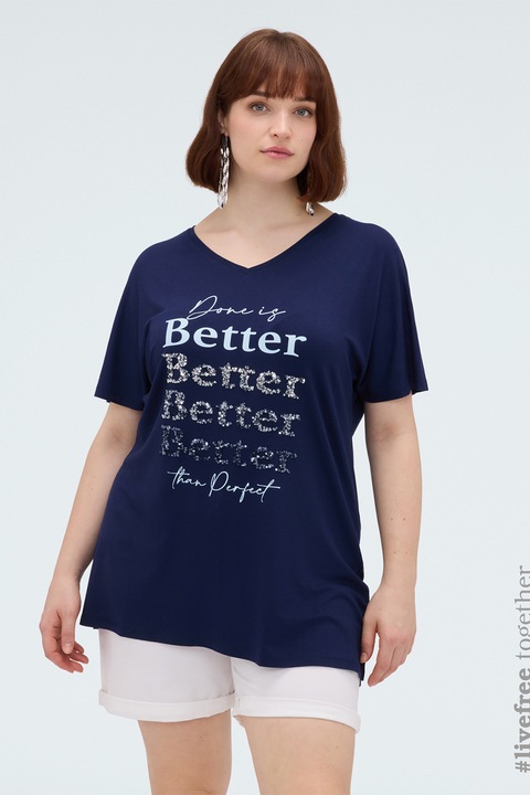 Fiorella Rubino, Tricou cu text, Albastru indigo
