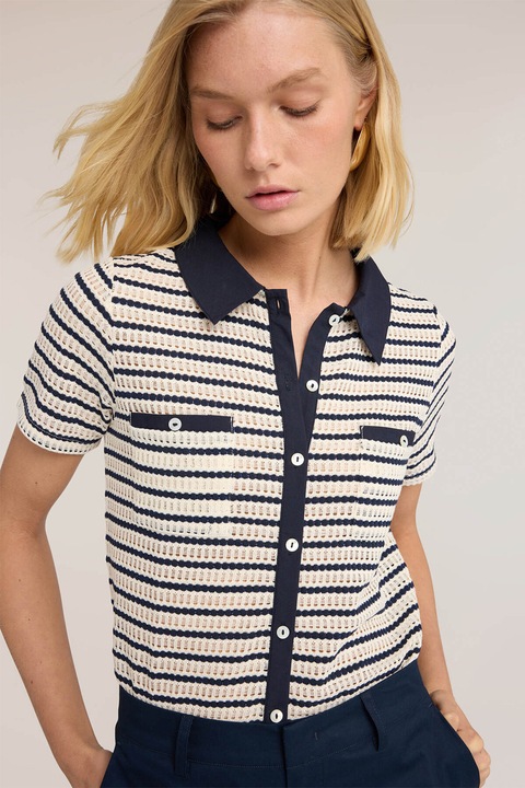 Motivi, Tricou polo din tricot, Alb/Bleumarin