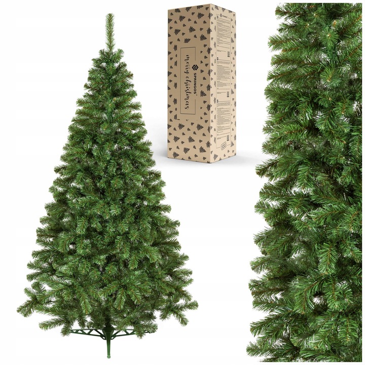Springos műfenyő, zöld jegenyefenyő, 220cm, természetes színű, karácsonyi könyvvel szettben.