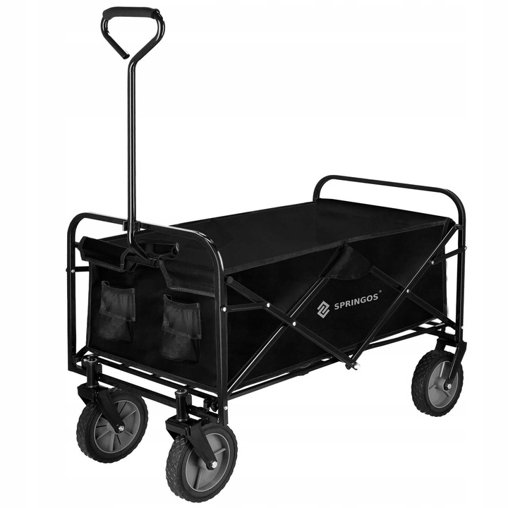 Springos összecsukható turisztikai kocsi, 80kg teherbírás, fekete, 90x52x120cm