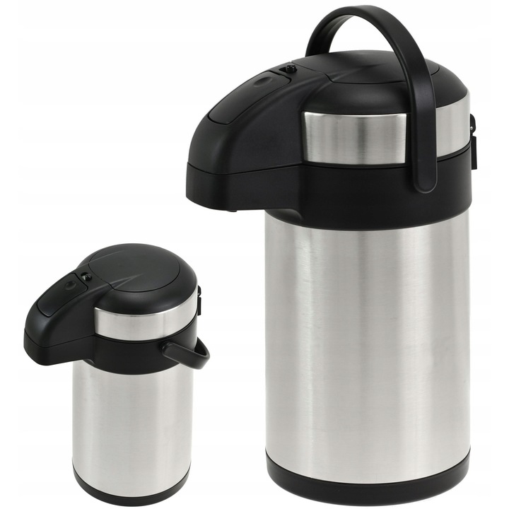 Термос 3,5 L Metlex с помпа, сатениран инокс, 37x17см, за топли и студени напитки