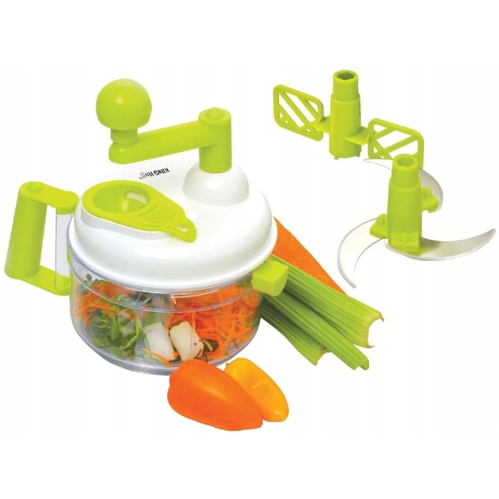 Tocator multifunctional manual, Kinghoff, inox, 15cm, bol plastic,alb/verde
