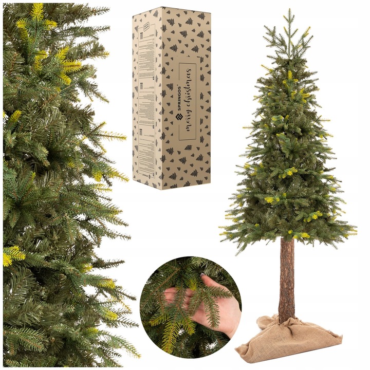 Karácsonyfa, Springos, természetes fa törzsön, 220cm, természetes zöld