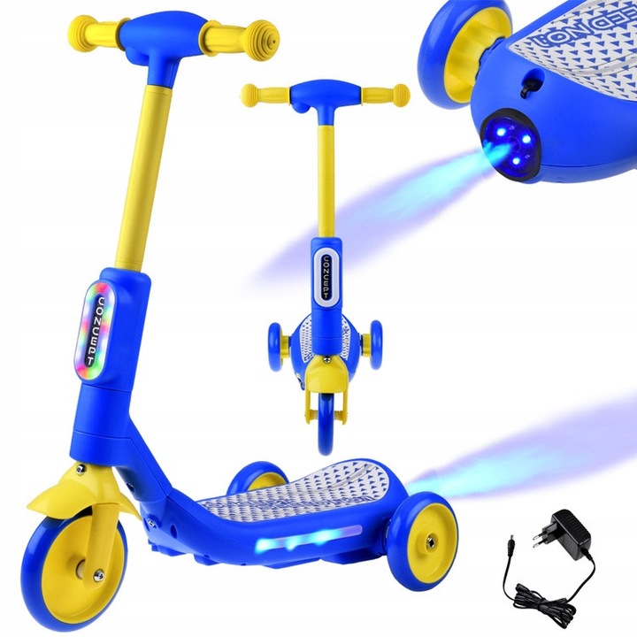 Elektromos roller gyerekeknek, Jokomisiada, 3 kerék, fényeffektusok és zene, kék, 63x31x69cm