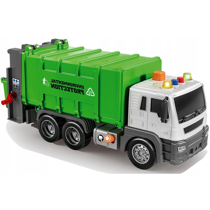 Camion de gunoi QULKI cu 2 cosuri, efecte sonore si luminoase, alb-verde, 27x9x11,5cm, set