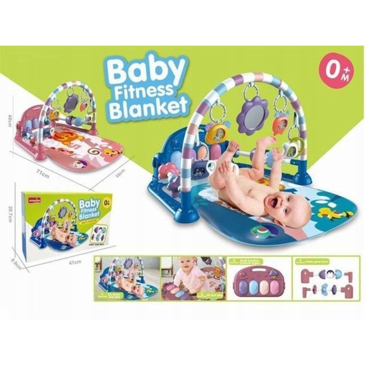 Mata educationala cu pian si 4 jucarii pentru bebelusi, MalPlay, 76x60x46cm, multicolor