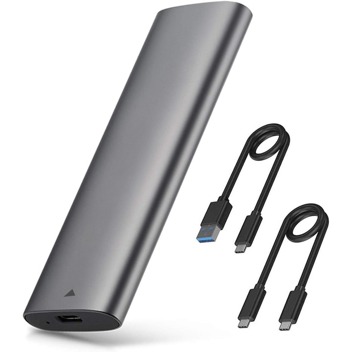 Външна кутия за SSD M.2 NVMe SATA, USB C 3.2 Gen 2, NVMe 10Gbps, SATA M-Key / B+M Key, поддържа NVMe SSD-та 2230/2242/2260/2280, Сив