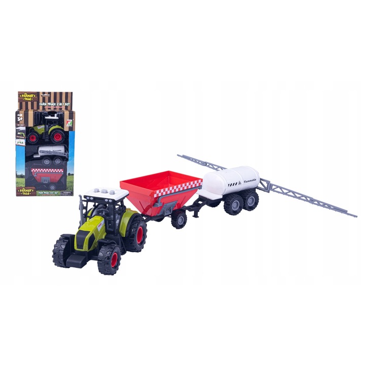 Tractor de jucarie, Norimpex, set cu 1 tractor si 2 remorci, LED, sunet, 34x36cm