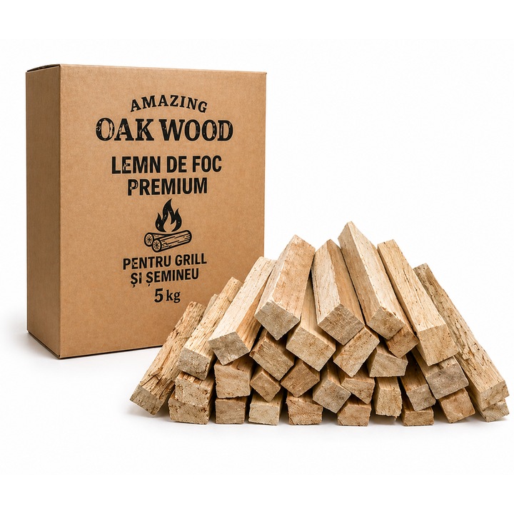 Lemn pentru gratar BBQ din stejar, 5 kg, ambalat in cutie – Amazing Oak Wood
