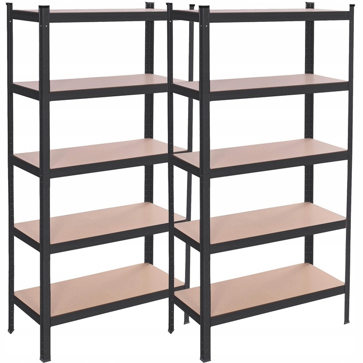 Springos fém polcrendszer, 5 polc, 150x75x30cm, fekete és bronz árnyalatok, 625kg teherbírás