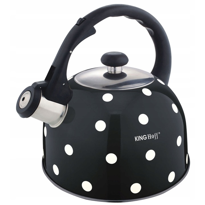 Ceainic Kinghoff 2,6L, inox, negru/alb, capacitate 2,6L, diametru 20cm, inaltime 23cm