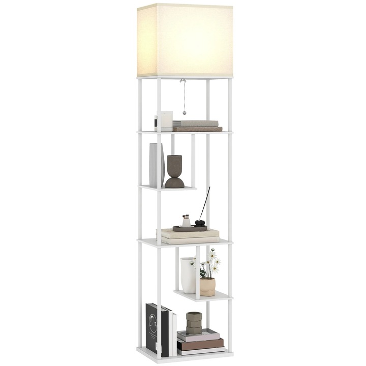 Lampa de podea cu rafturi, LED, Intensitate reglabila, Temperatura de culoare reglabila 3000–6500K, Telecomanda, Pana la 2000 lm, Alb