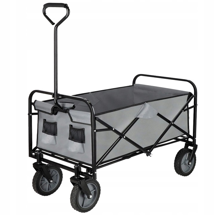 Springos összecsukható túrakocsi, 80kg, 4 kerék, fekete-szürke, 90x52x120cm