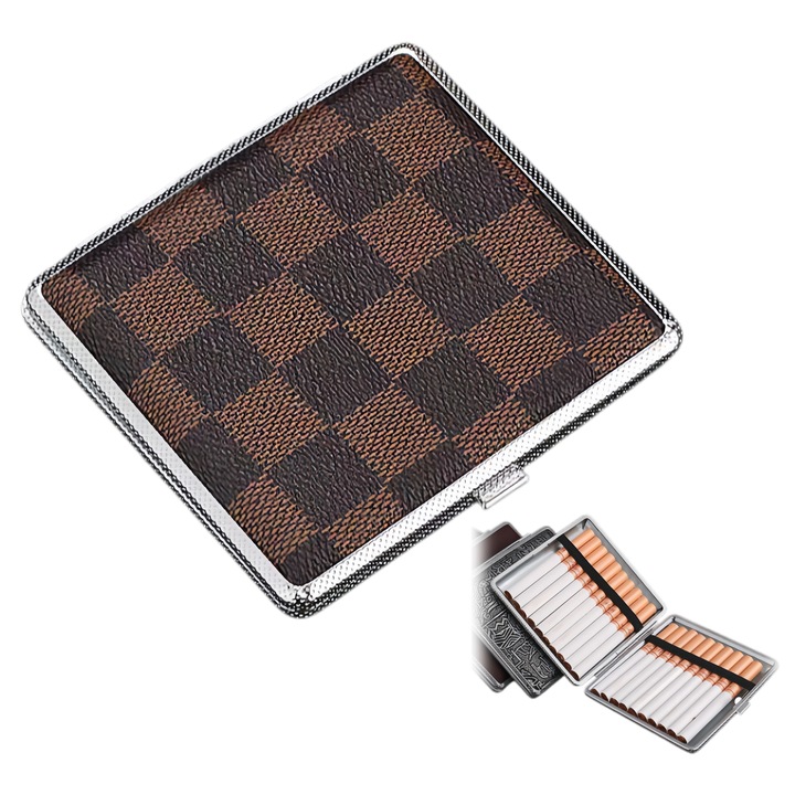 Tabachera 20 tigari, etui tigari din metal cu textura piele, compact si elegant, protectie pentru tigari, design premium, DRAGO™