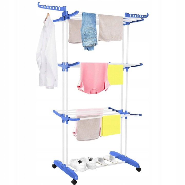 Springos összecsukható függőleges ruhaszárító, 3 szint, 20 kg, fehér/szürke, 72x62x170cm