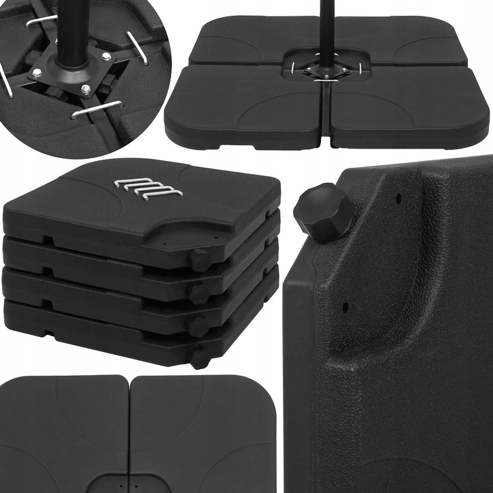 Baza pentru umbrela de gradina, Springos, set 4 elemente, plastic, 60L, negru, 103x103cm