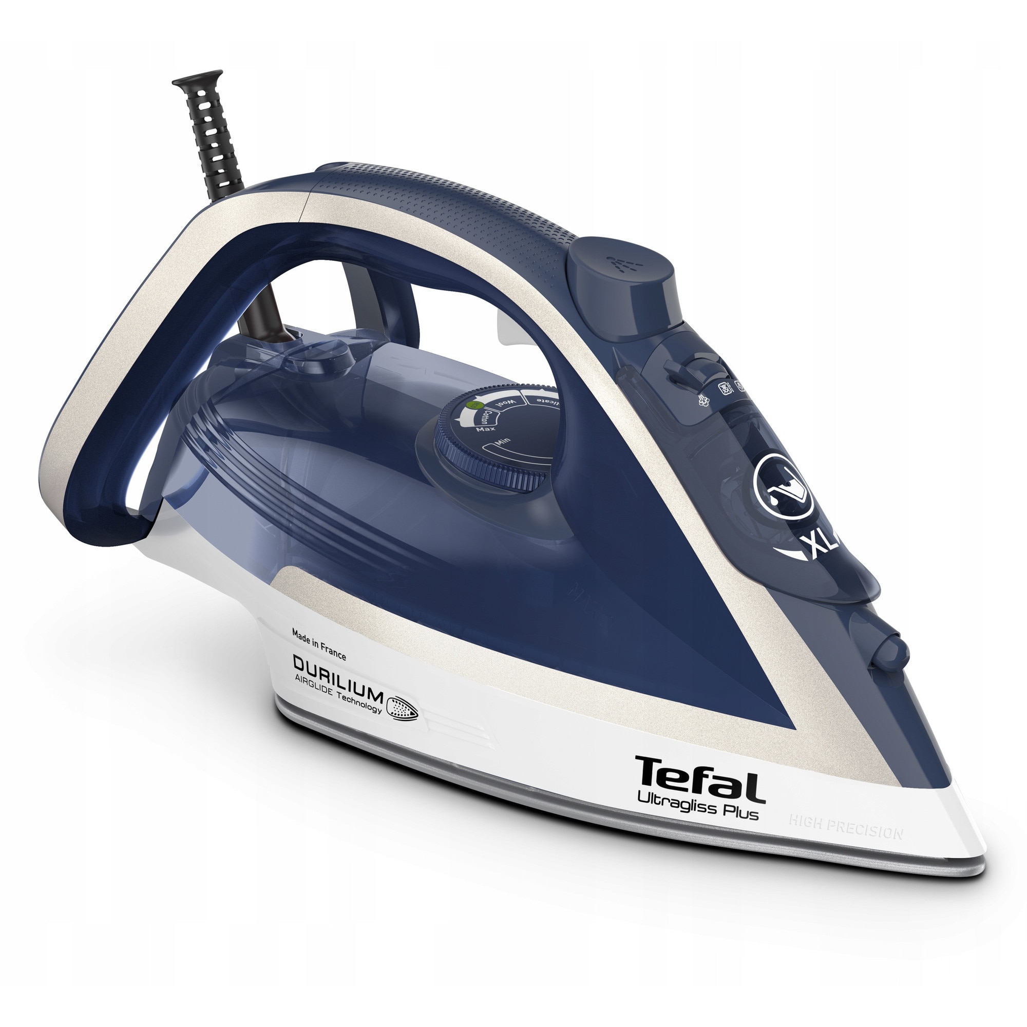 Fier de calcat cu abur Tefal Ultragliss Plus FV6812, 2800W, 50g/min, alb-albastru, 270ml