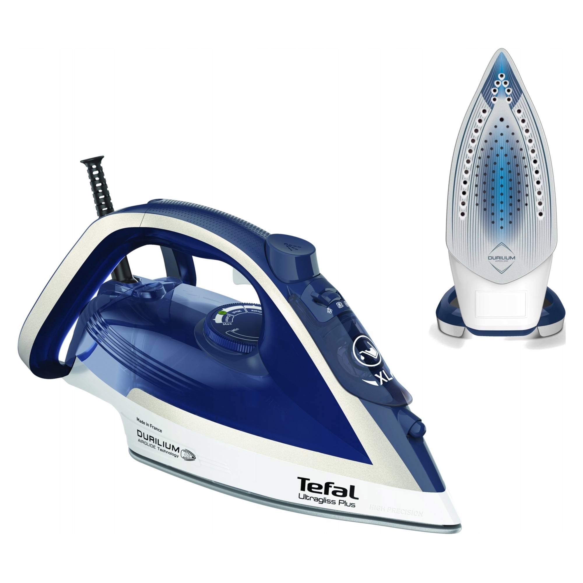 Fier de calcat cu abur Tefal Ultragliss Plus FV6812, 2800W, 50g/min, alb-albastru, 270ml