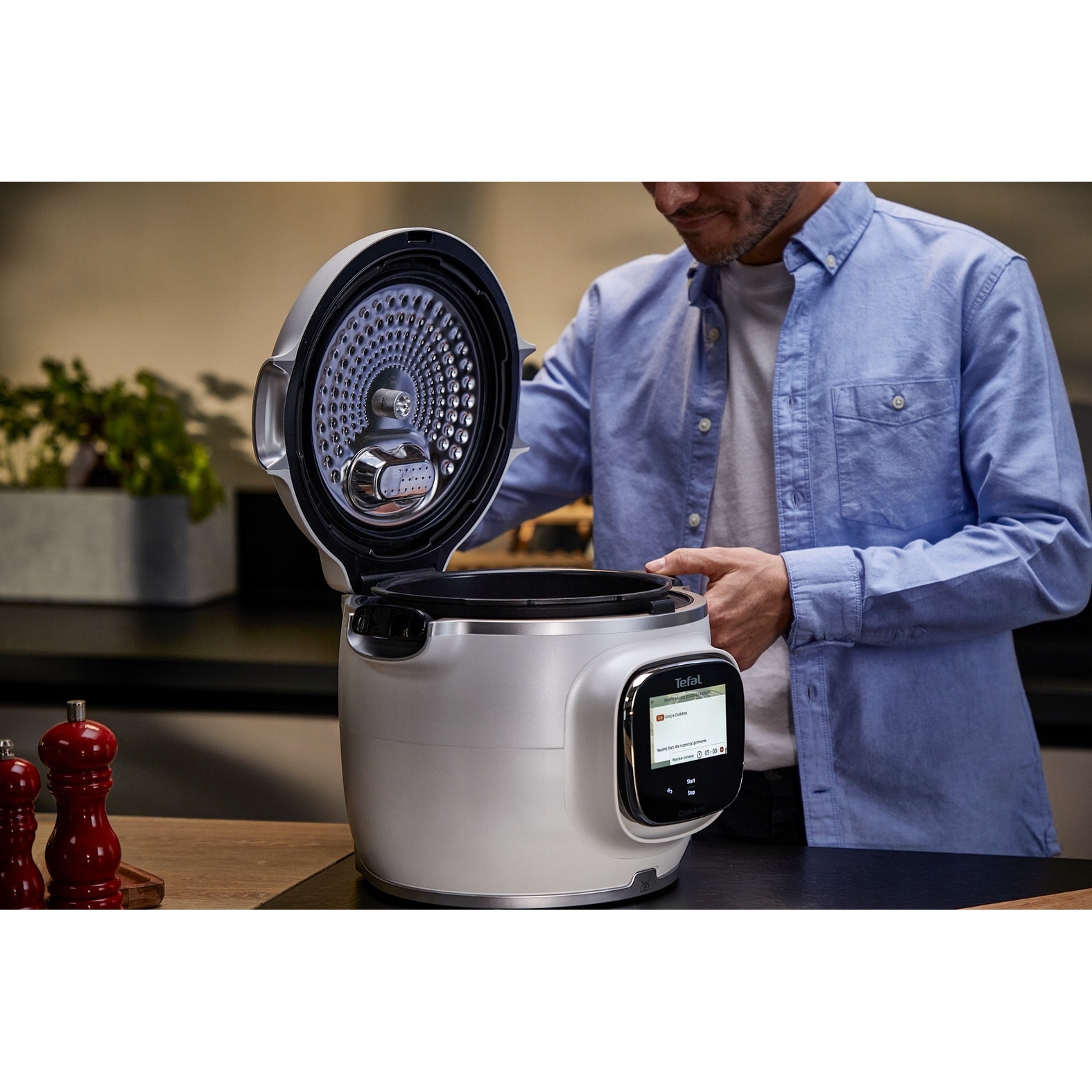 Multicooker Tefal Cook4Me, 6L, 1300 retete, cu capac pentru gatit