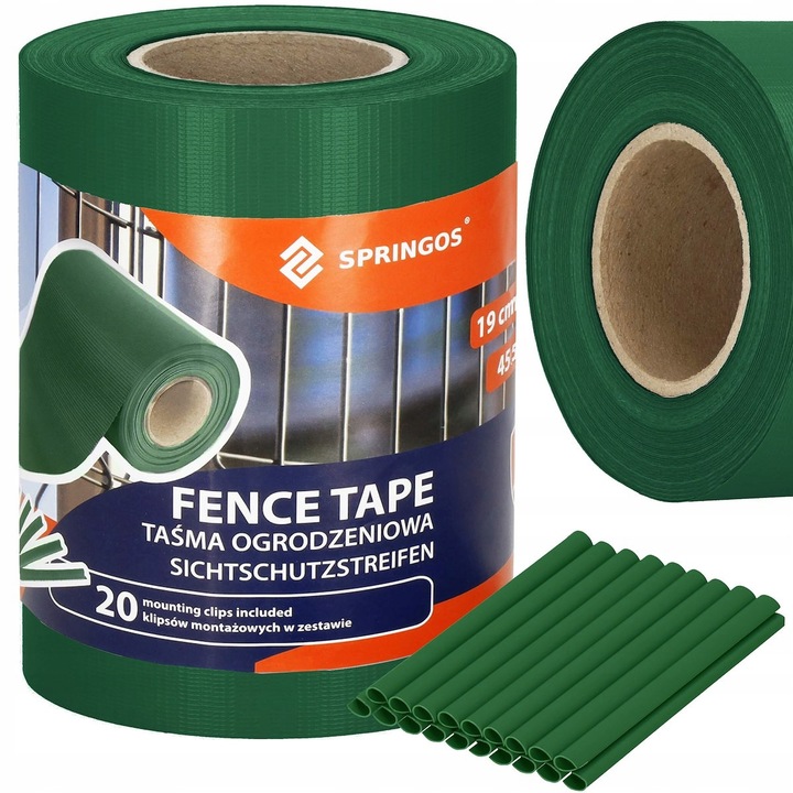 PVC kerítés takarószalag 19cmx35m, 20 klipsz, sötétzöld