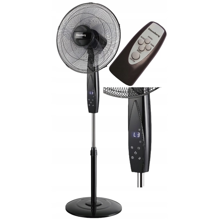 Ventilator podfloor Klausberg, 40cm, 50W, cu telecomanda, negru, functie de oscilatie