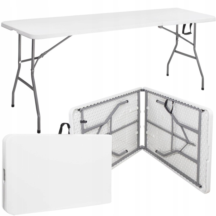 Springos összecsukható catering asztal, 240x75cm, fehér, 150kg teherbírás, szett