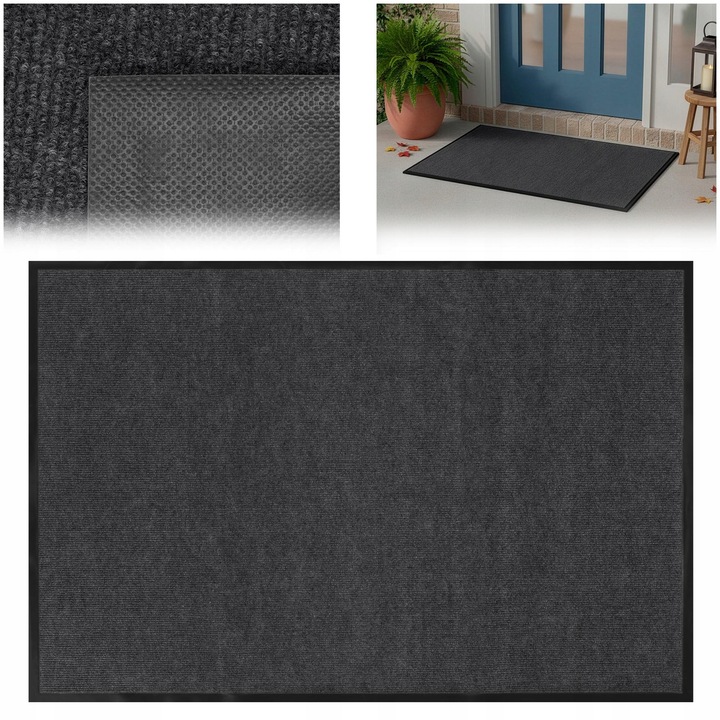 Covorase intrare, Springos, PVC, 90x150cm, negru cu elemente gri