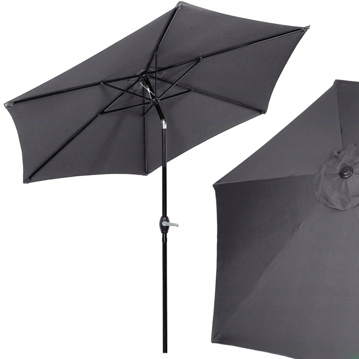 Springos kerti napernyő, 260cm, grafit, 6 paneles szerkezet, hajtókaros mechanizmus