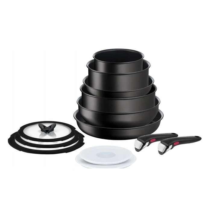 Комплект тигани Tefal Ingenio Unlimited, 13 елемента, черен, съвместим с индукционни котлони, почистване в съдомиялна машина