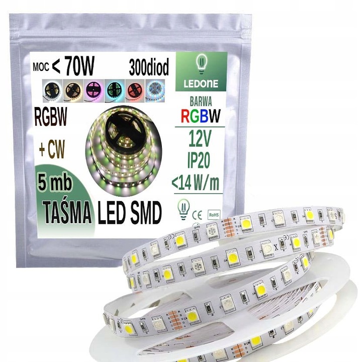 Banda LED 5050 300d IP20 5m RGBW + CW Zimna, LED-ONE