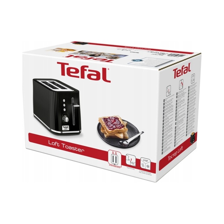 Tefal Loft TT761838 kenyérpirító, fekete, 850W, 2 szeletes, 7 fokozat, 30x18x20cm