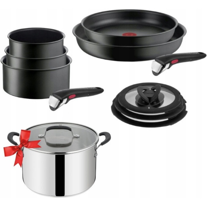 Set oale TEFAL Ingenio Ultimate 4 piese, 16cm, 18cm, 20cm, cu capace din sticla, compatibile cu plita inductiva