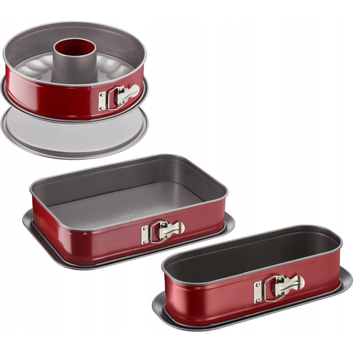 Set tavi copt Tefal Delibake, rotund 27cm, dreptunghiular 36x24cm, 30x11cm, rosu
