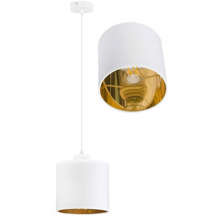 LED-ONE függőlámpa, fehér búra arany belsővel, 1 x E27, 85cm magasság, 14cm átmérő