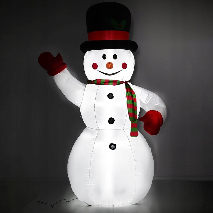 Figurina Craciun, Springos, Balwan DMUCHAT 180x80cm, 3 LED, alb/negru/verde/rosu, set complet