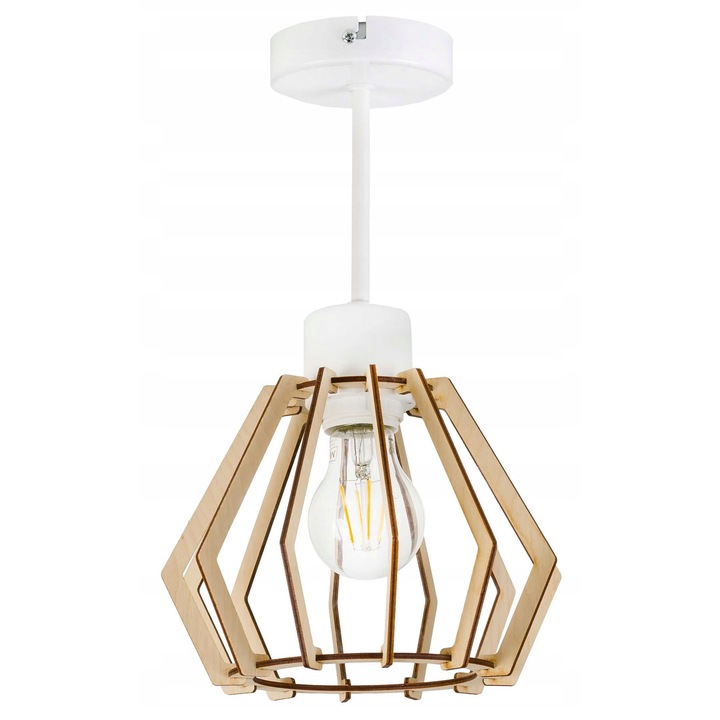 LED-ONE висяща лампа, дървен модел, бял/натурален, 40см, E27, 1 източник на светлина