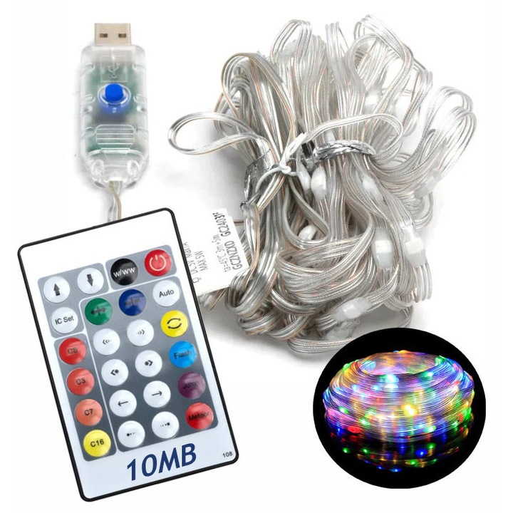 LED RGBIC лента 10м с дистанционно, Aigostar, 16 милиона цвята, прозрачна