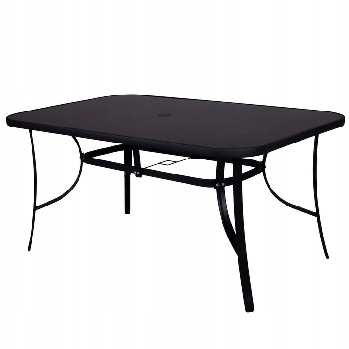 Springos kerti asztal, 150x90cm, üveg, fém, fekete, elegáns design