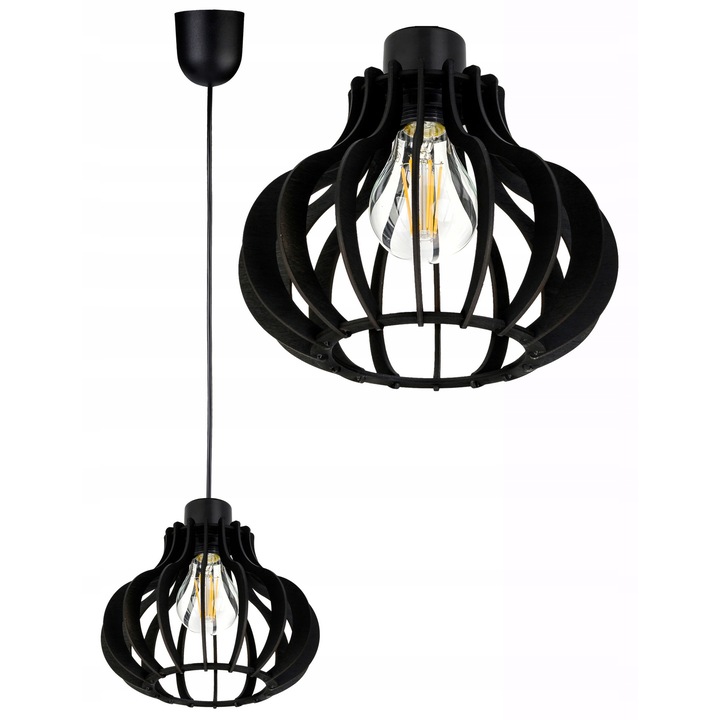 Lustra LED-ONE, model retro, 1x E27, lemn negru, 100cm inaltime, 23cm diametru