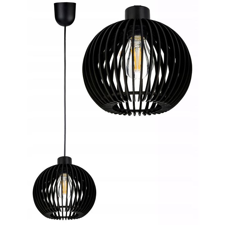LED-ONE mennyezeti lámpa, retro modell, 1x E27, fekete fa, állítható magasság 120cm-ig, átmérő 23cm