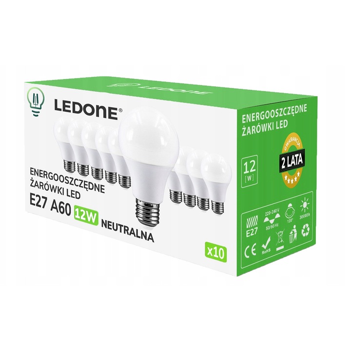 10 db E27 A60 12W Semleges Fehér LED Izzó készlet, 1050 lumen, 230V, 30.000 óra élettartam