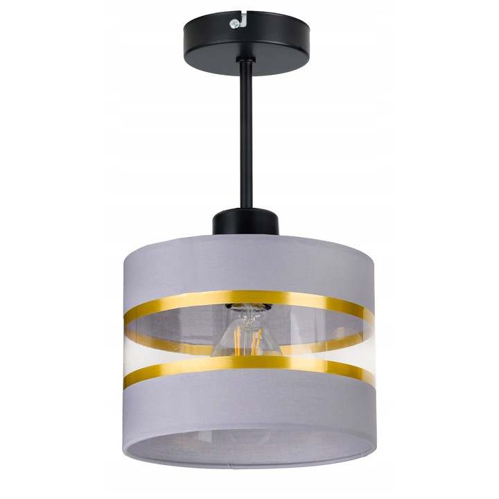 Висящ полилей LED-ONE, абажур, 20см, сив със златни ивици, 1 източник на светлина E27, 40см височина
