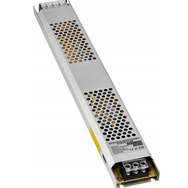 SLIM lapos tápegység 24V 16,5A 400W IP20 LED szalagokhoz, méretek 375x54x20mm