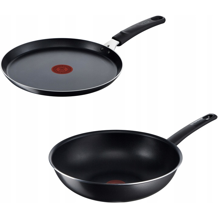 Комплект тигани: обикновен 25см и уок 28см Tefal Simplicity, незалепващо покритие, алуминий