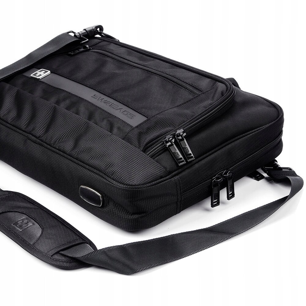 Geanta laptop SwissBags Sion, 6,2L, neagra, 41x28x6cm