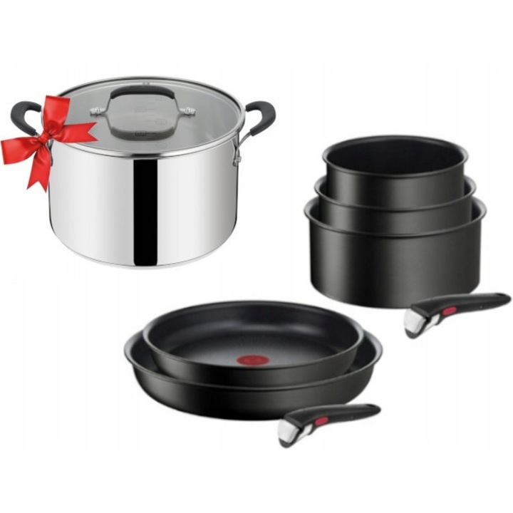 Комплект тигани TEFAL Ingenio Unlimited 4 части, 16x18x20см, с подвижна дръжка, инокс, черен